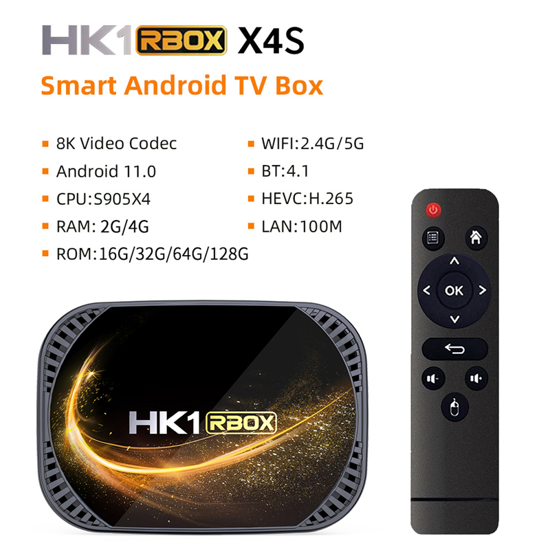 Android 11.0 Smart TV BOX HK1 RBOX X4S Amlogic S905X4 4GB RAM 128GB Wifi 100M LAN Youtube 8K Set Top Box (6)